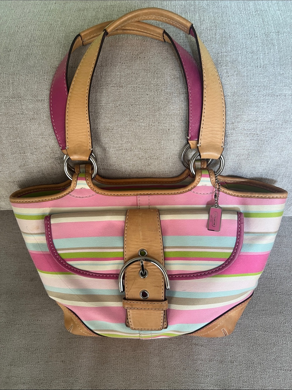 Vintage Coach Soho Twill Stripe with tan leather accents - Picture 2 of 8